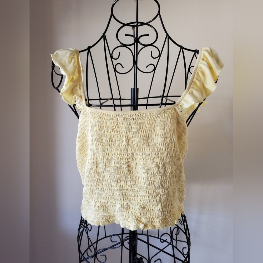 FOREVER 21 Yellow Smocked Tank Top w/ Ruffled Straps - Medium